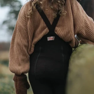 Naturalne legginsy dziecięce retro z szelkami z wełny merino i bawełny - Silly Silas/ Espresso Brown
