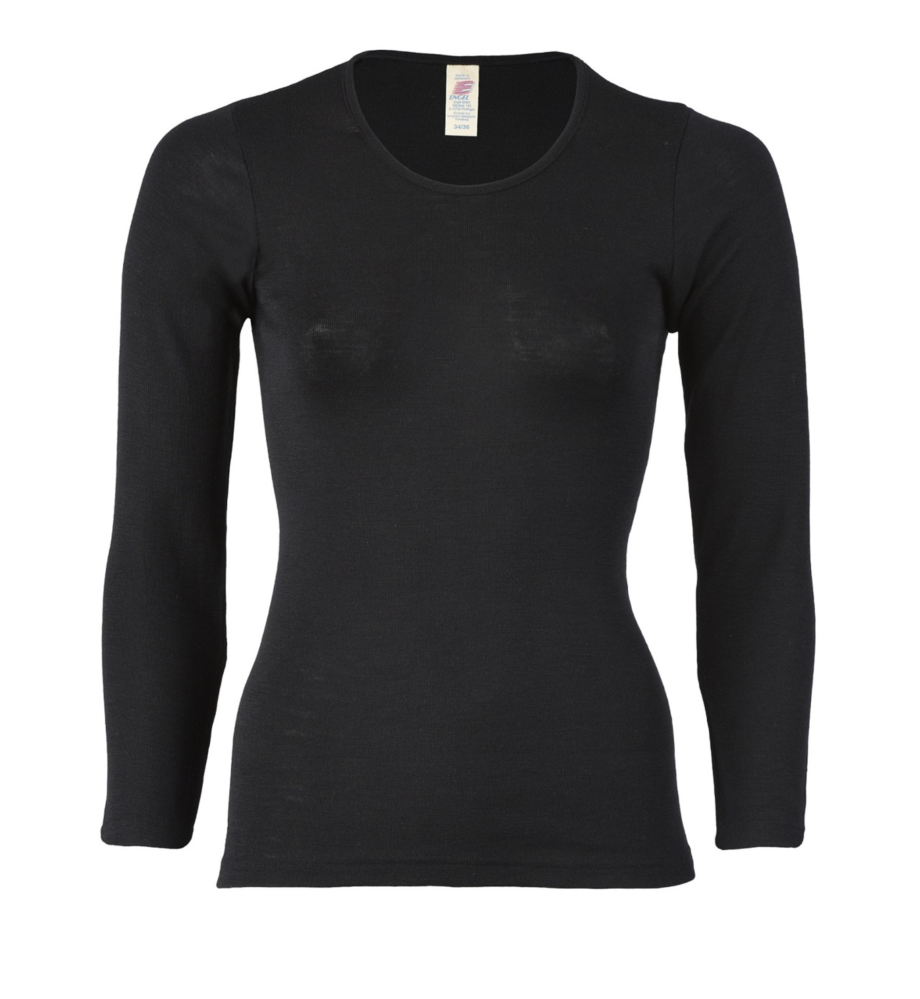 Damska koszulka termo z długim rękawem, longsleeve z wełny merino i jedwabiu od Engel Natur/ CZARNY - obrazek 2
