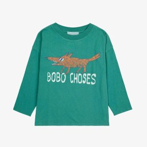 Zielona bluzka z długim rękawem/ t-shirt Clever Fox od Bobo Choses (2-9 lat)