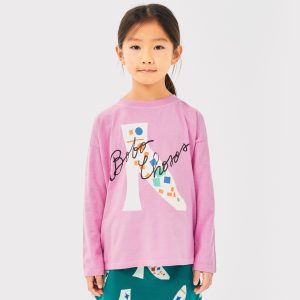 Różowy T-shirt z rękawem dla dziewczynki 3-11 lat/ Magic Shoe od Bobo Choses