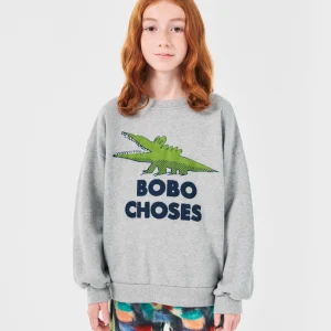 Szara bluza dziecięca Crocodile dla chłopoca/ dziewczynki z bawełny organicznej od Bobo Choses