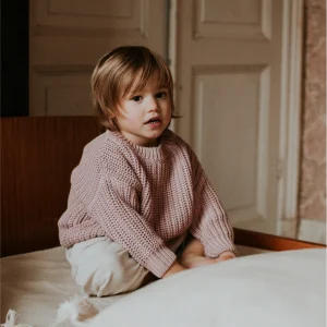 Naturalny, gładki sweter dla dzieci premium, bawełna 100% Yuki w kolorze pudrowego różu  - BLOSSOM