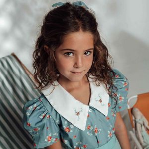 Bluzka/ koszula dla dziewczynki w kwiatki z haftowanym, białym kołnierzykiem, 3,4,5 lat