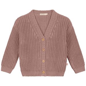 Rozpinany kardigan dla dziewczynki z grubej dzianiny w kolorze brudnego różu, Yuki- Cardigan MIST