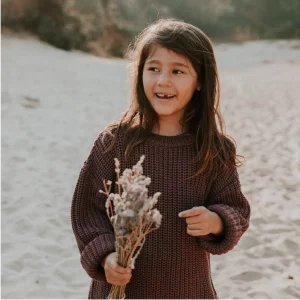 Naturalny sweter dla dzieci Unisex z grubej, certyfikowanej bawełny Yuki w kolorze fioletowym- FIG
