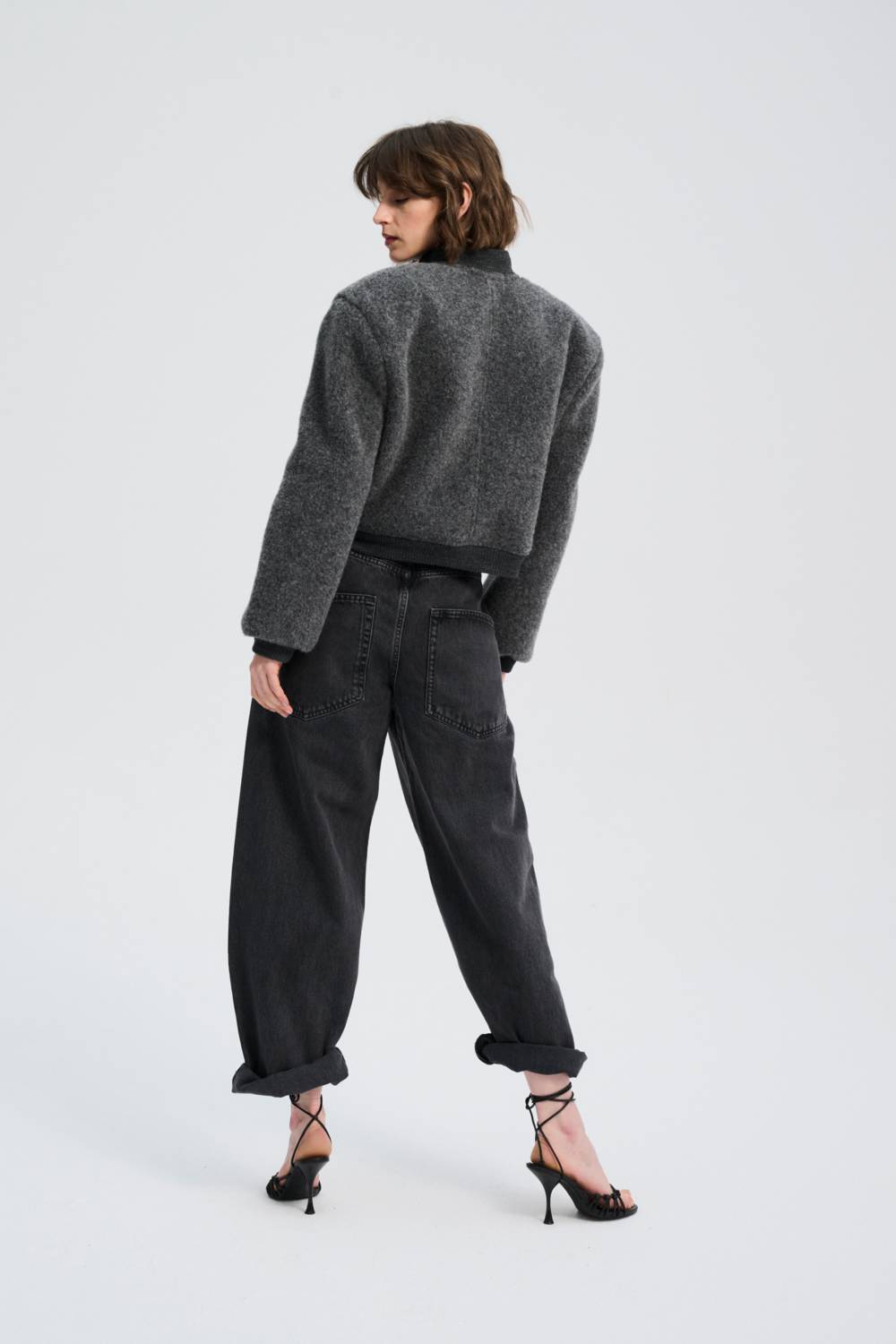 Damska kurtka typu bomberka, wełna 100% w kolorze szarym/ SALE - BOMBER WOOL JACKET GRAFIT - obrazek 5