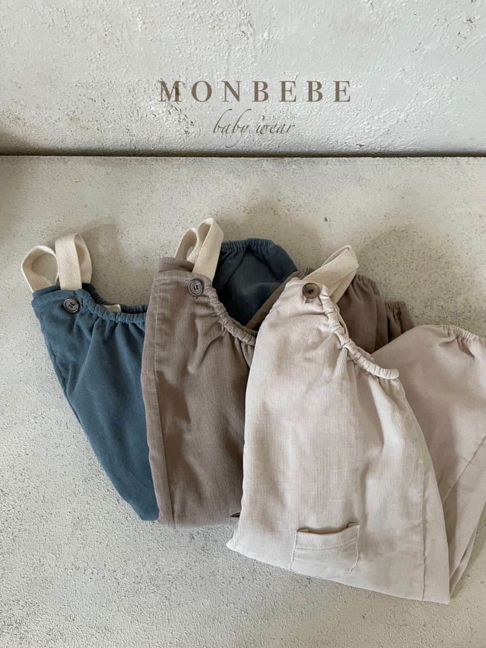 Ogrodniczki sztruksowe dziecięce Monbebe- beż, rozmiar 12-24 miesięcy - obrazek 4