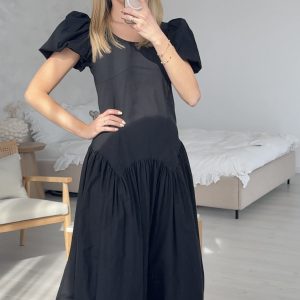 Czarna, rozkloszowana sukienka damska z odkrytymi plecami- Sage/ Monbebe