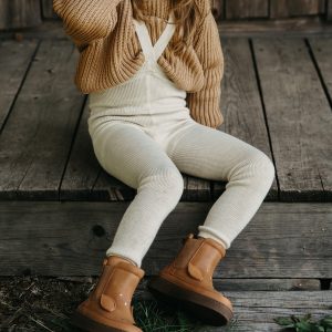 Legginsy dziecięce z szelkami z wełny merino w kolorze kremowym - Cream Blend/ Silly Silas