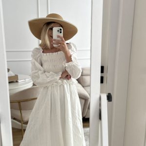 Długa, biała sukienka damska typu smocked od Monbebe/ Benning, ONE SIZE