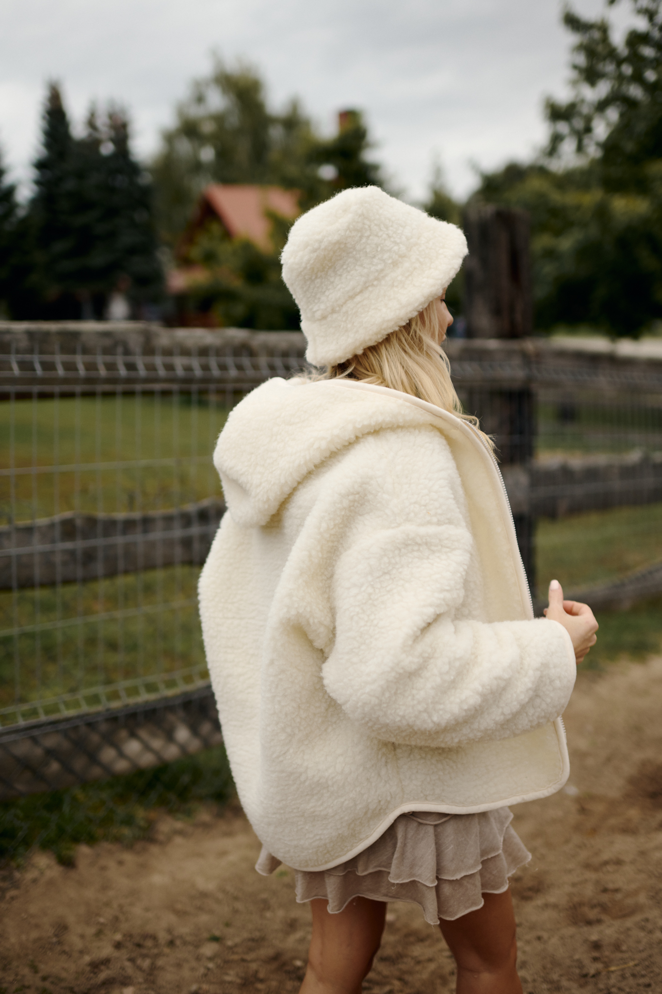 Kremowa kurtka/ bluza damska oversize Teddy z wełny merino 100%/ Natural - obrazek 11