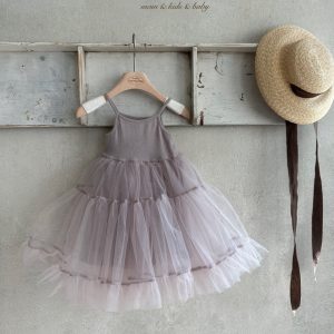 Sukienka dla dziewczynki w kolorze lawendowym z tiulem TUTU na urodziny, wesele- Monbebe/ 1-2, 3-5 lat