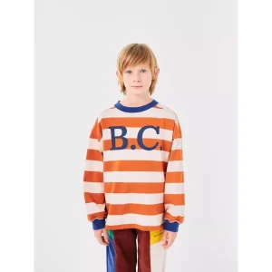 T-SHIRT z długim rękawemw pomarańczowe  paski, BC Bobo Choses Kids