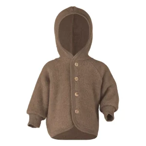 Brązowa kurtka z kapturem dla dziecka z wełny merino od Engel Natur rozmiary 0-4 lata/ Walnut