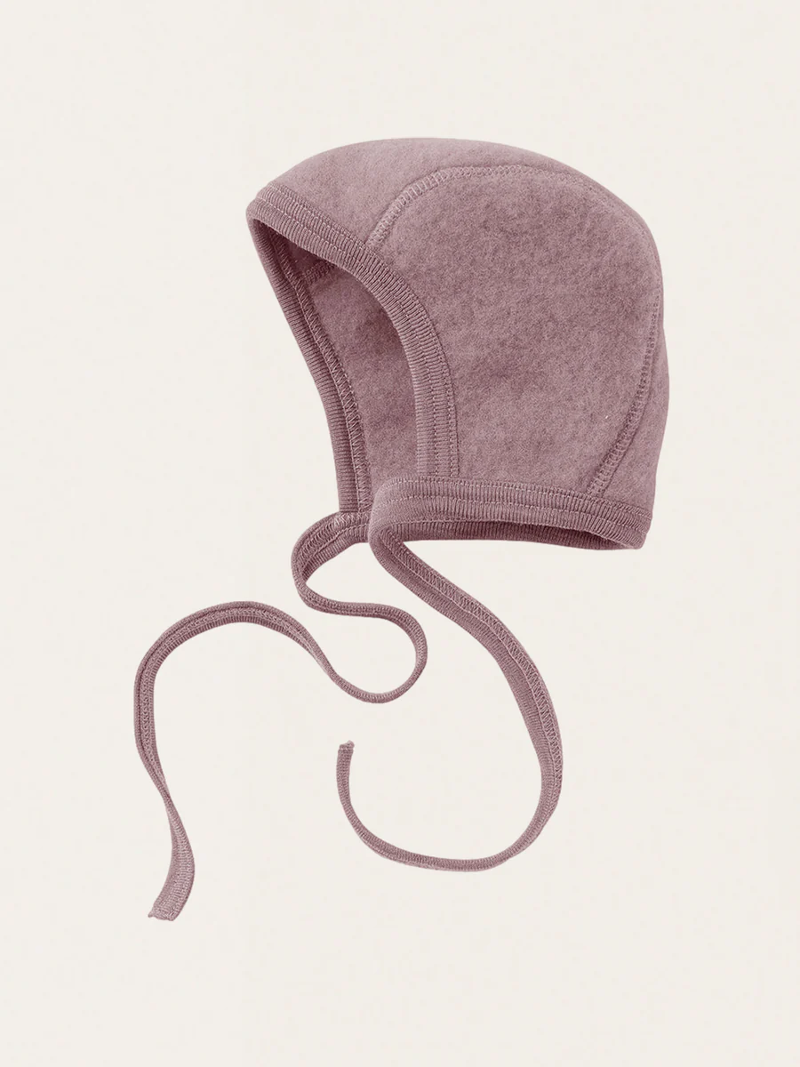 Różowa wiązana czapeczka/ bonetka niemowlęca z wełny merino- Engel Natur/ rosewood