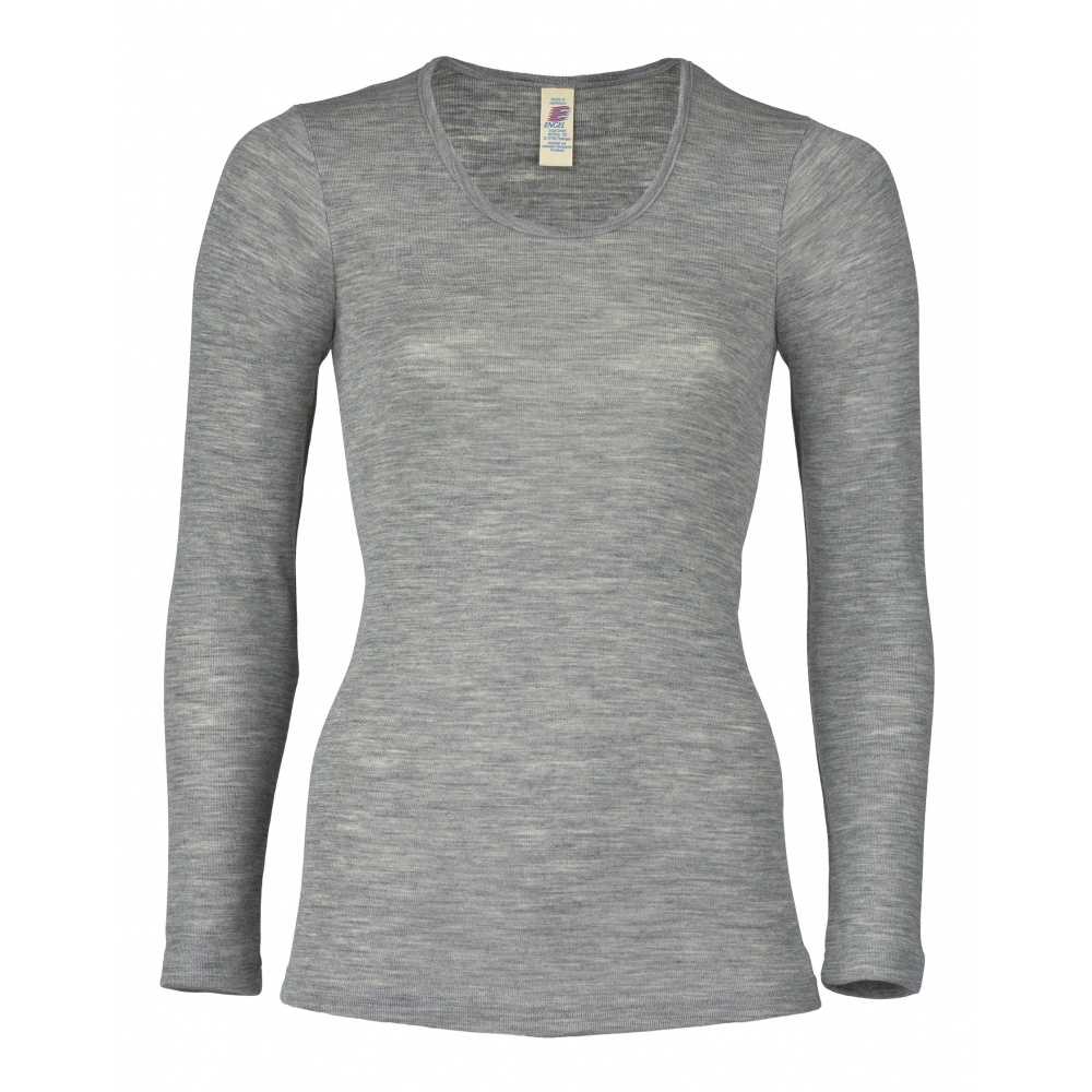 Szary longsleeve ,bielizna termo z wełny merino 100% dla kobiet - Engel Natur - obrazek 2