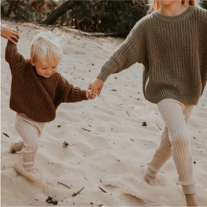 Prążkowane spodnie/legginsy dla dzieci z bawełny organicznej/krem 1-10 lat, Yuki - MOON