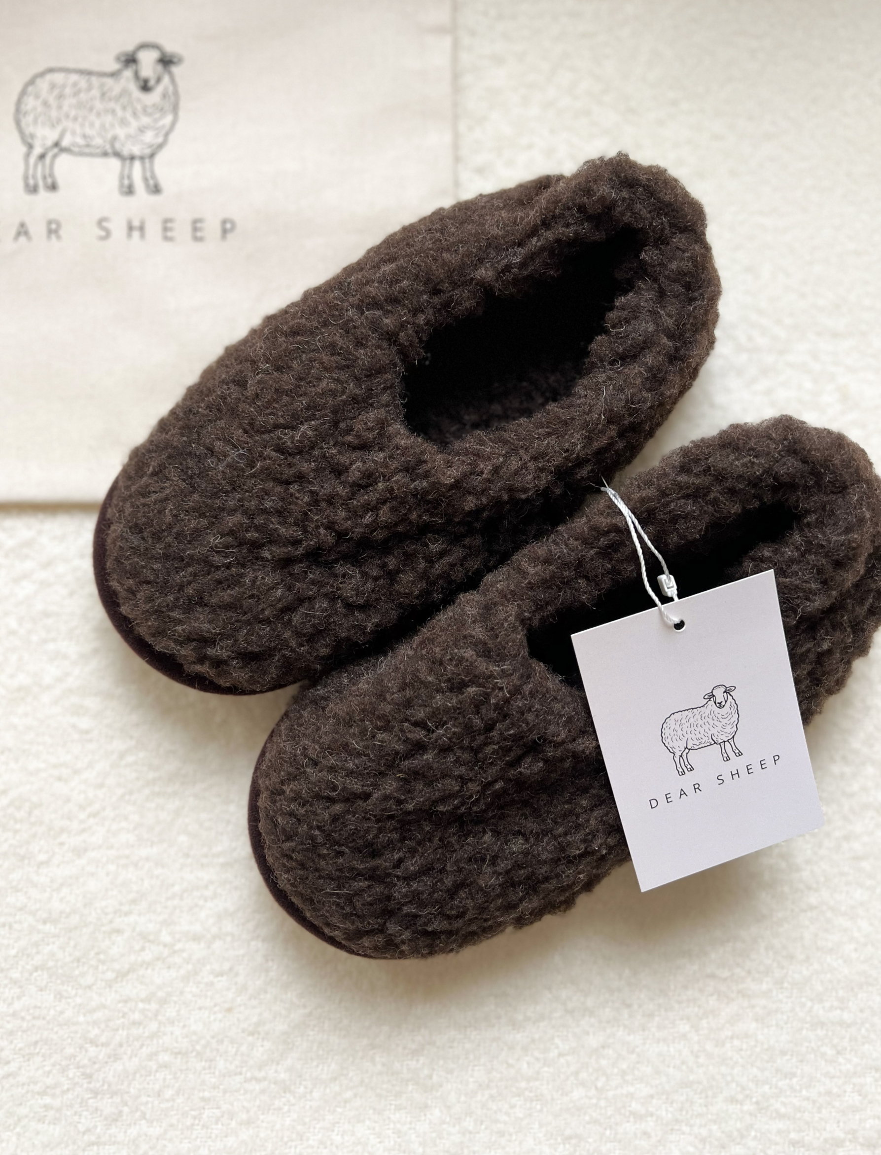 Brązowe, wełniane kapcie/bambosze dla dorosłych roz. 35-45, 100% merynos