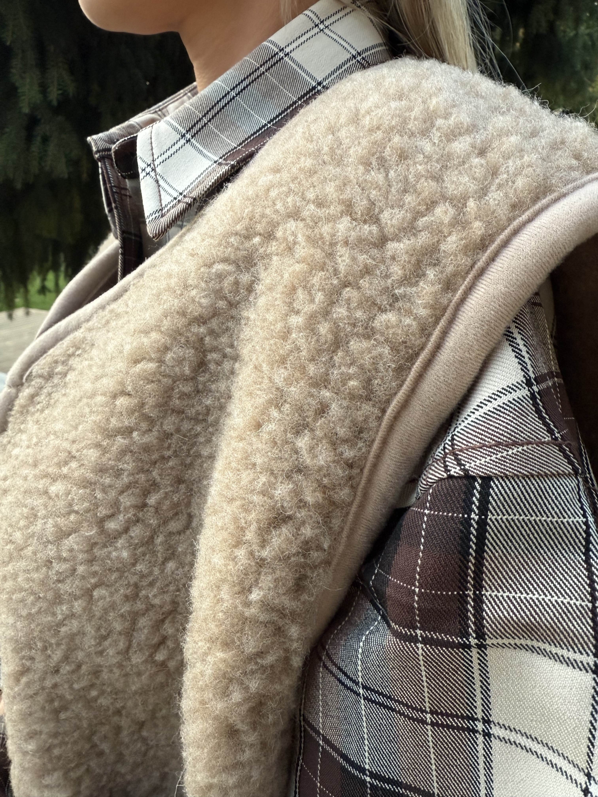 Beżowa, rozpinana kamizelka damska oversize 100% wełna MERINO, rozmiary S-XL, beż - obrazek 4