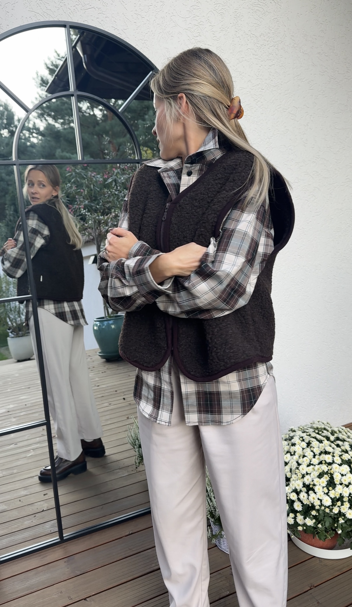 Brązowa, rozpinana kamizelka damska oversize 100% wełna MERINO, rozmiary S-XL, Czekoladowy brąz - obrazek 8