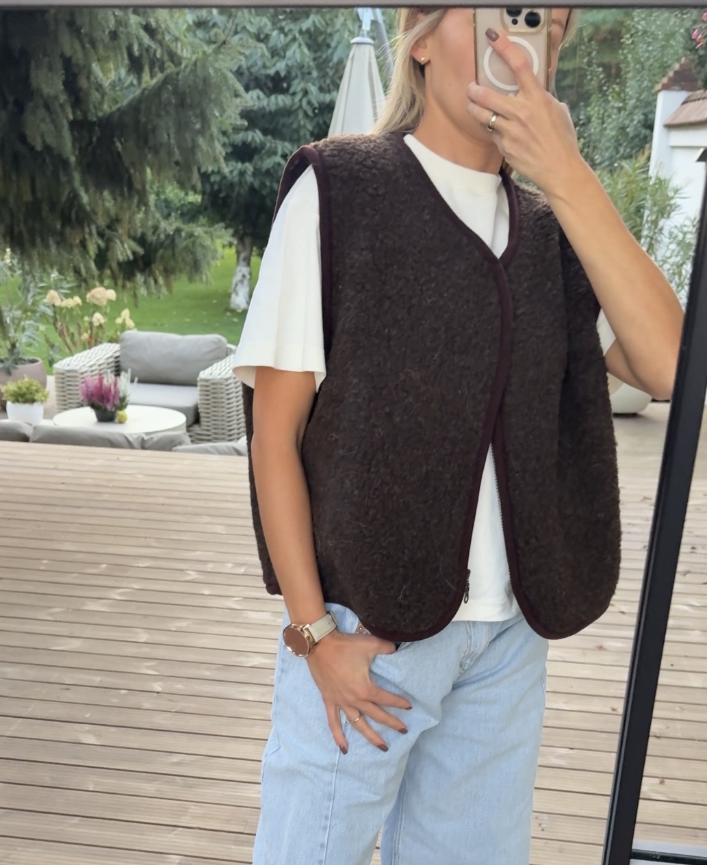 Brązowa, rozpinana kamizelka damska oversize 100% wełna MERINO, rozmiary S-XL, Czekoladowy brąz