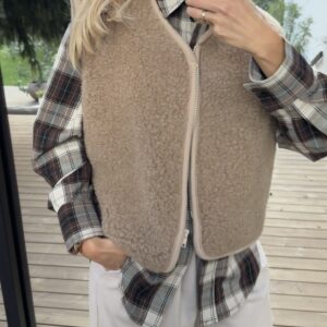 Beżowa, rozpinana kamizelka damska oversize 100% wełna MERINO, rozmiary S-XL, beż