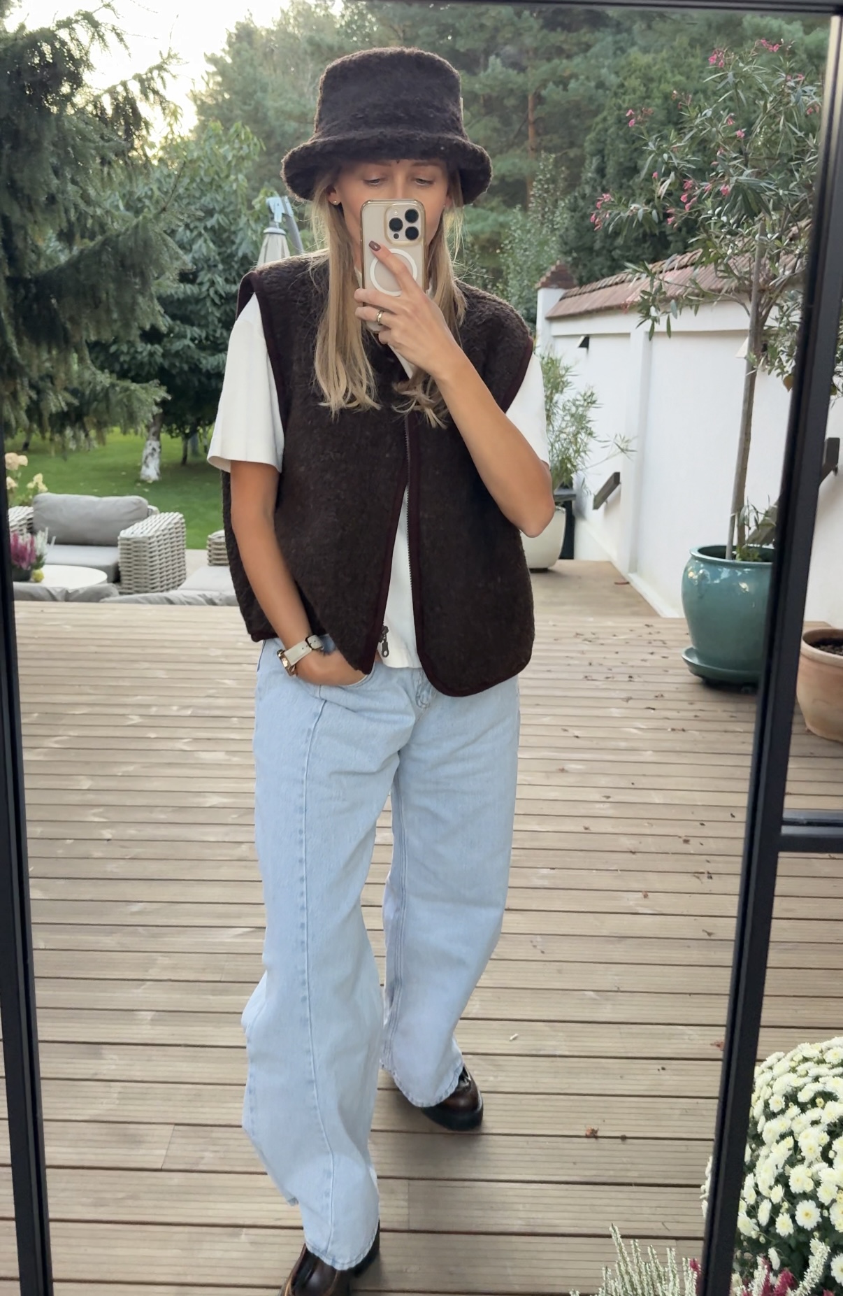 Brązowy kapelusz, Bucket Hat dla kobiet 100% wełna merino, czekoladowy brąz - obrazek 7