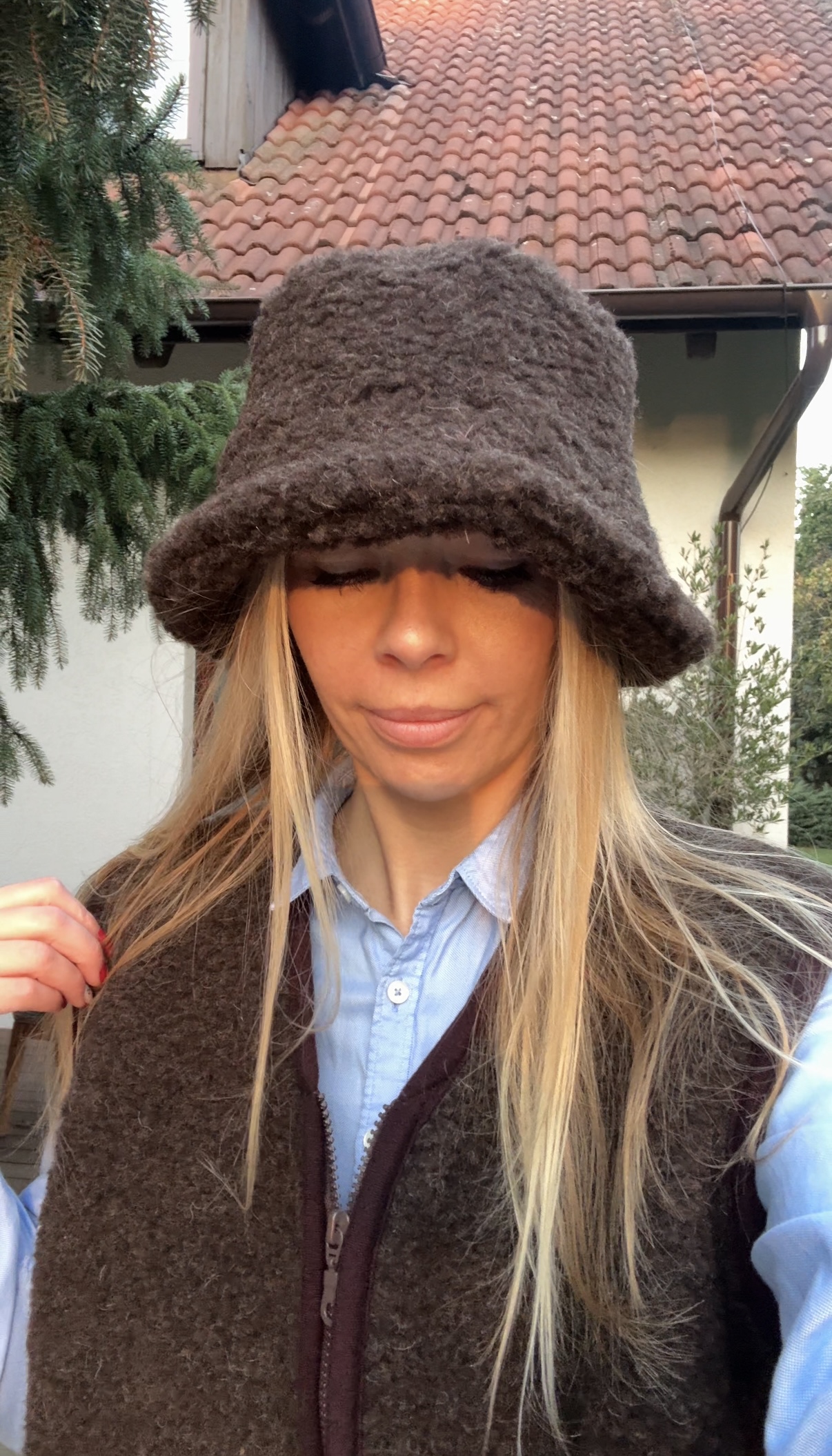 Brązowy kapelusz, Bucket Hat dla kobiet 100% wełna merino, czekoladowy brąz - obrazek 6