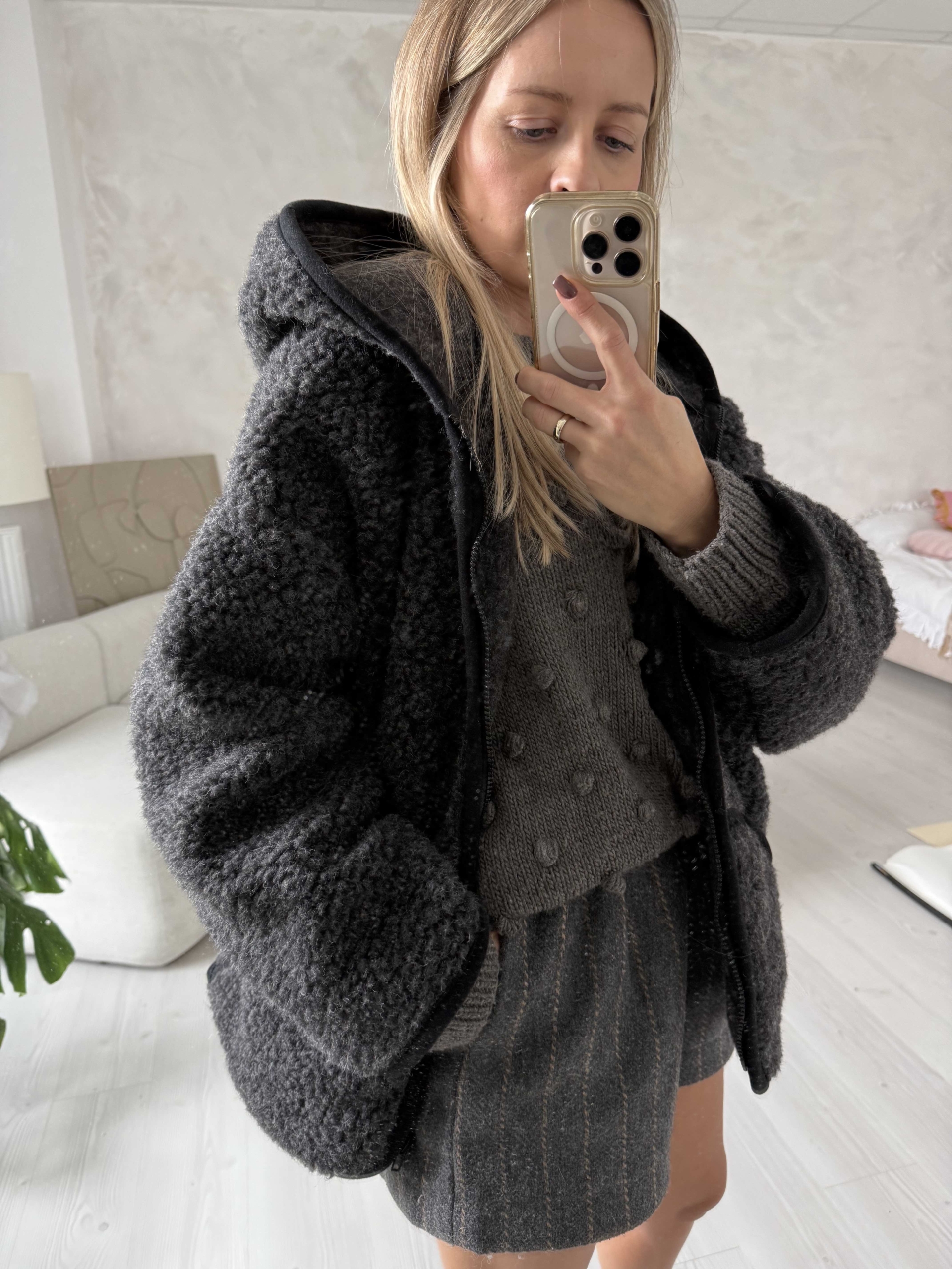 Czarna kurtka damska oversize Teddy z wełny merino 100%/ Black