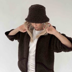 Brązowy kapelusz, Bucket Hat dla kobiet 100% wełna merino, czekoladowy brąz
