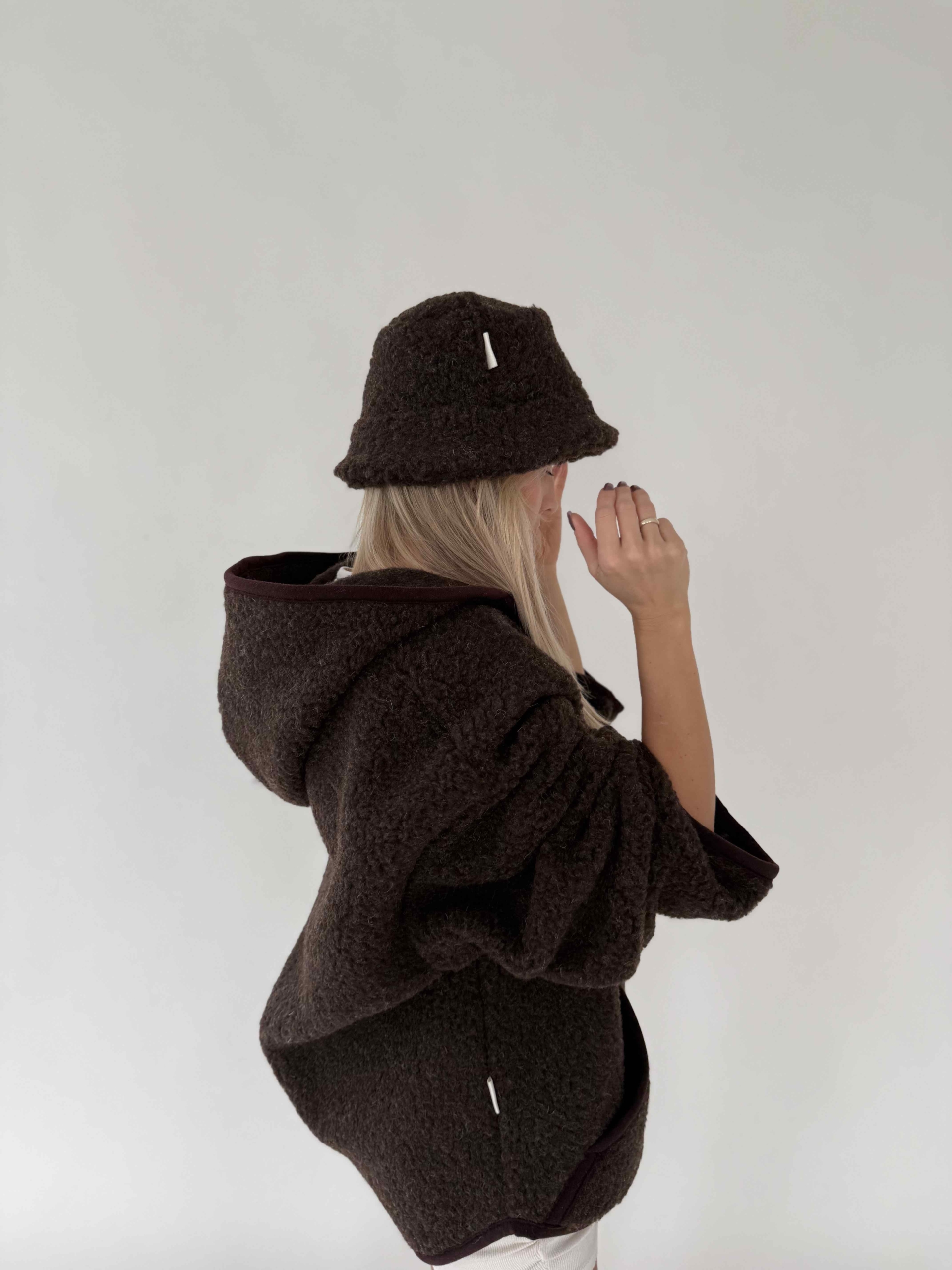 Brązowy kapelusz, Bucket Hat dla kobiet 100% wełna merino, czekoladowy brąz - obrazek 2