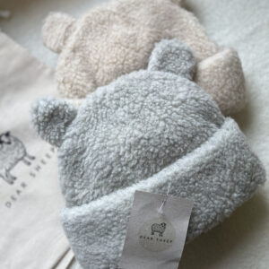 Czapka Miś 100% Merino, dla chłopca/dziewczynki, kolor: beż/szary