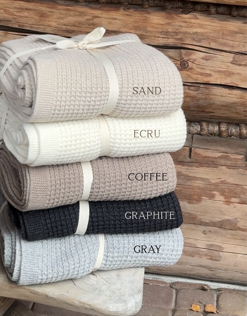 Naturalny koc Lara ,100% wełna merino, Waffle 130x 170 cm/ Woolmark