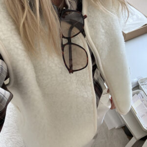 Kremowa, rozpinana kamizelka damska oversize 100% wełna MERINO, rozmiary S-XL, creamy