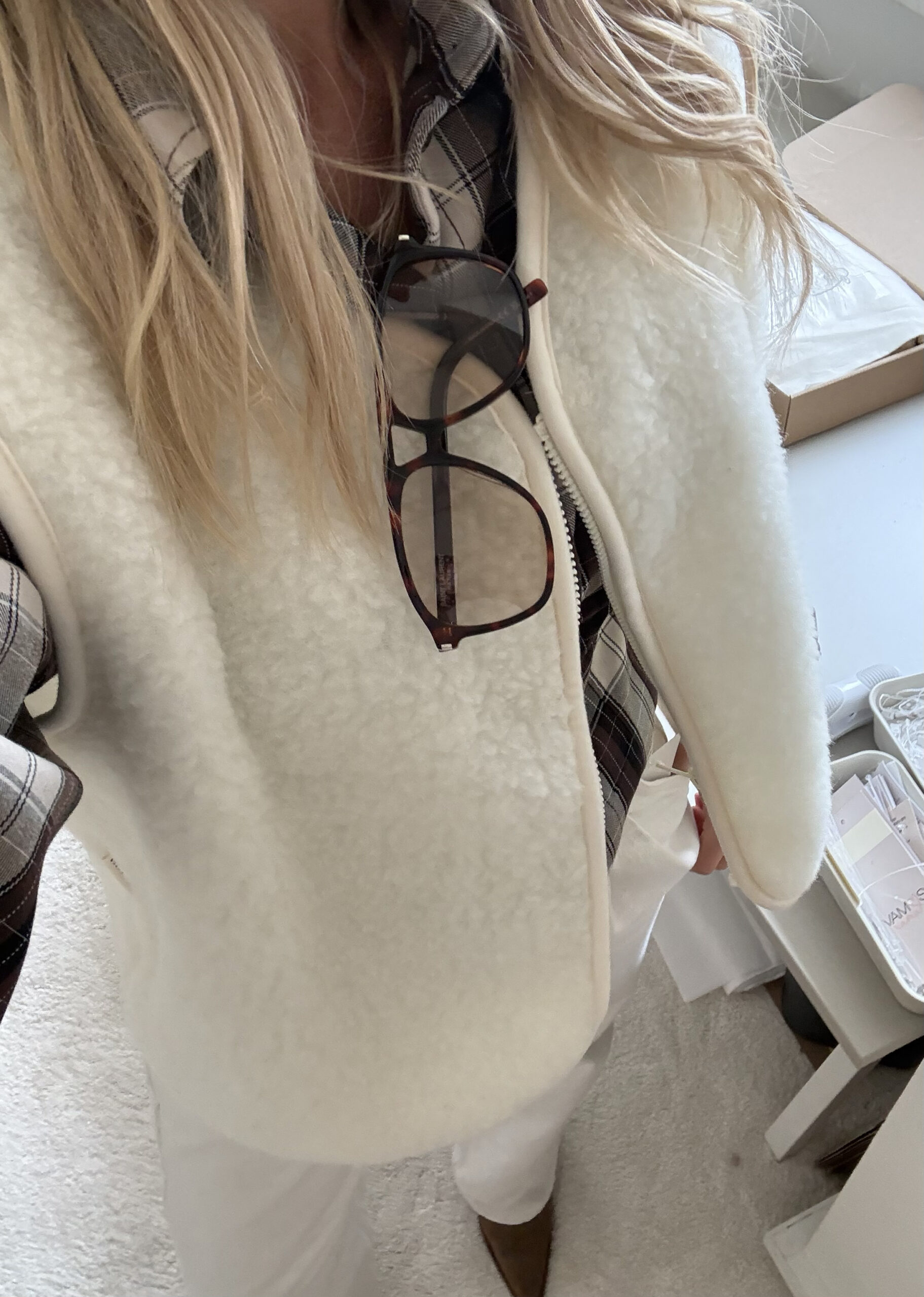 Kremowa, rozpinana kamizelka damska oversize 100% wełna MERINO, rozmiary S-XL, creamy