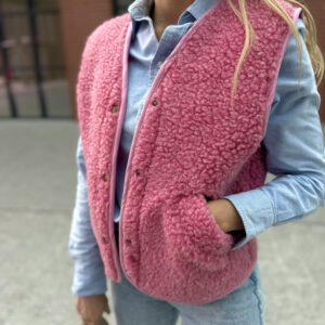 Wełniana kamizelka damska na napy z kieszeniami "FLOW", 100% MERINO, w kolorze Candy / róż XS-XL