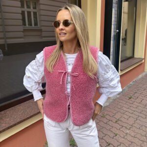 Wełniana kamizelka damska z wiązaniem "LILLY", 100% MERINO, w kolorze Candy / róż XS-XL