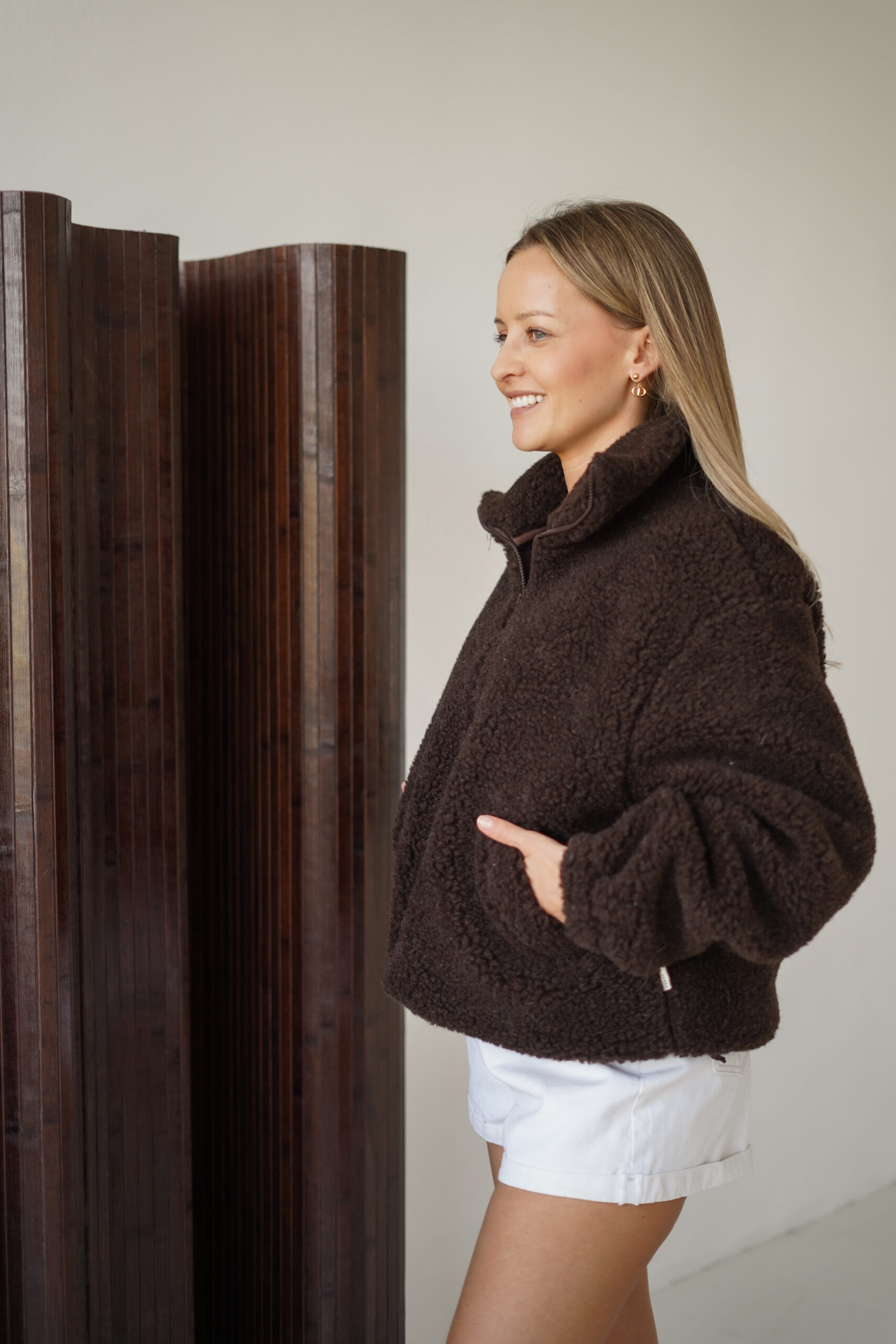 Bluza / kurtka damska ,,New York” zapinana na zamek, 100% MERINO, kolor Chocolate / Brąz - obrazek 3